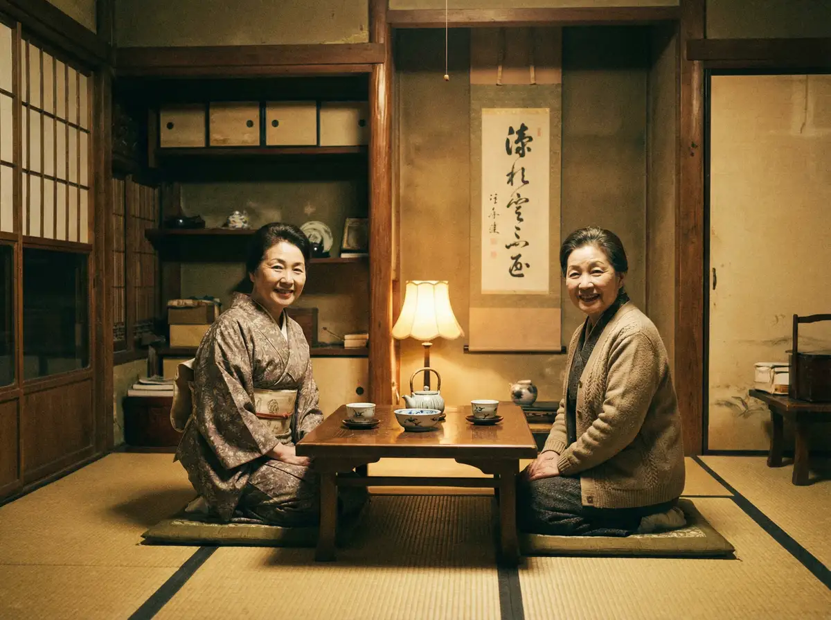 两位优雅的 春闺秘史在线阅读 在日式茶室中品茶交谈